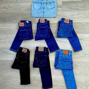 6 pair’s of Levi high rise skinny jeans plus guess skirt